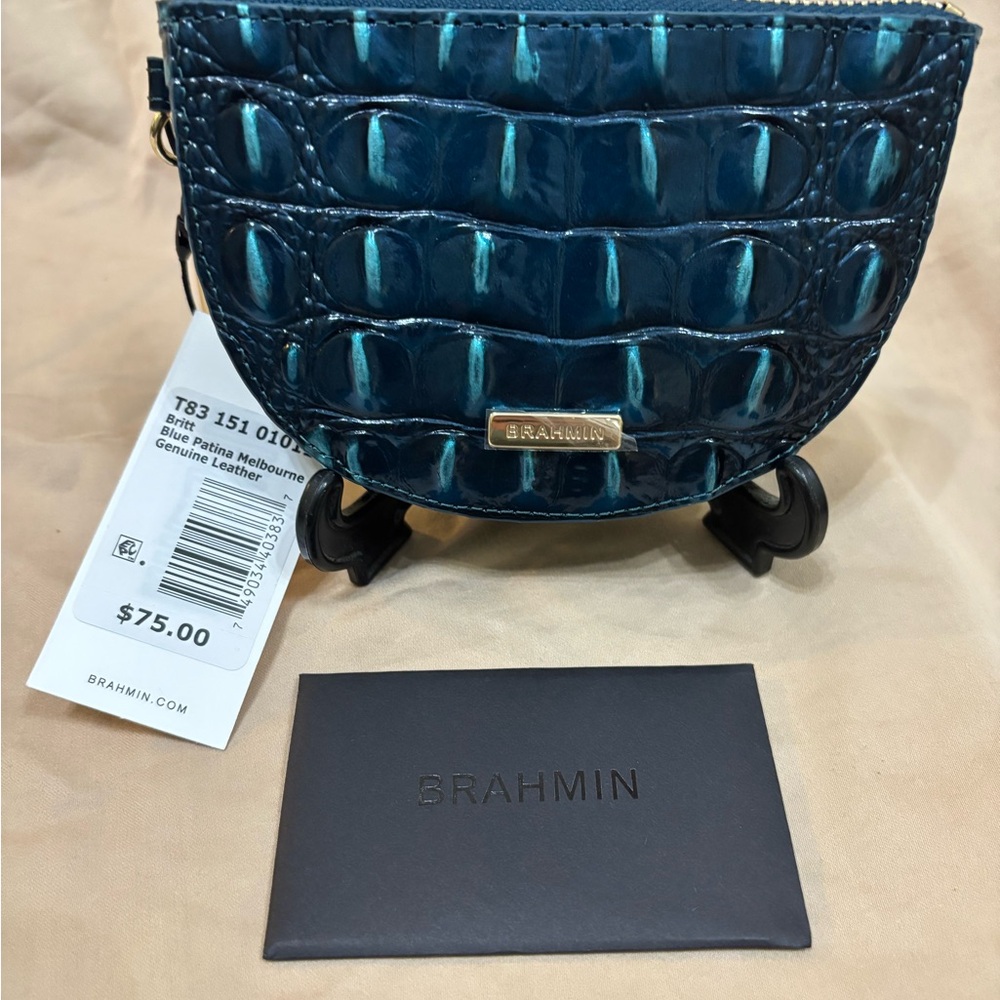 Brahmin Teal Croc-Embossed Mini